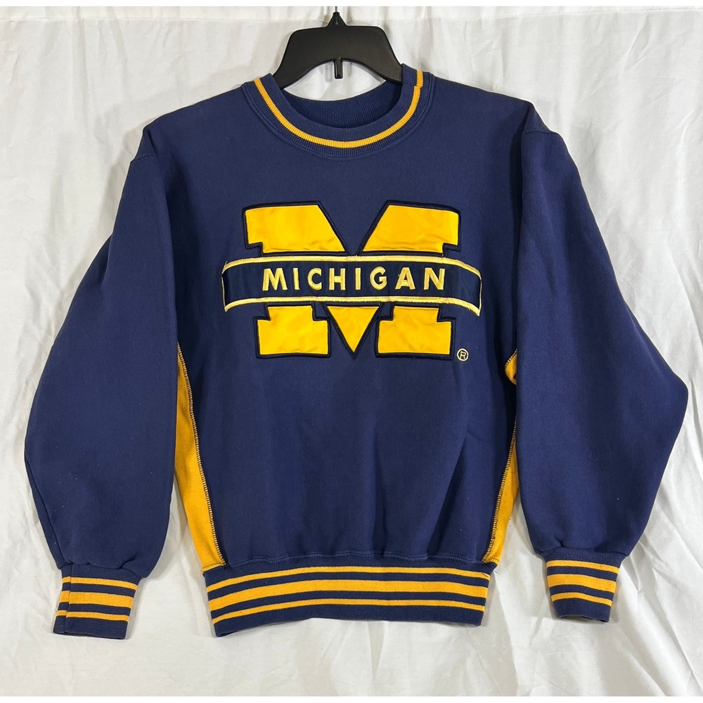Vtg Michigan Wolverines NCAA Navy Blue Yellow Sweatshirt Pullover M Made USA 90s